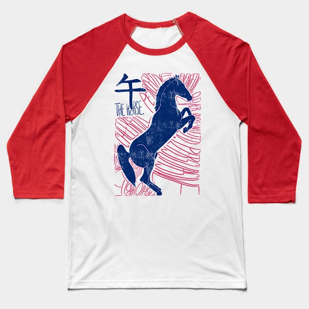 The Horse Shio Chinese Zodiac Sign Baseball T-Shirt by Ranggasme